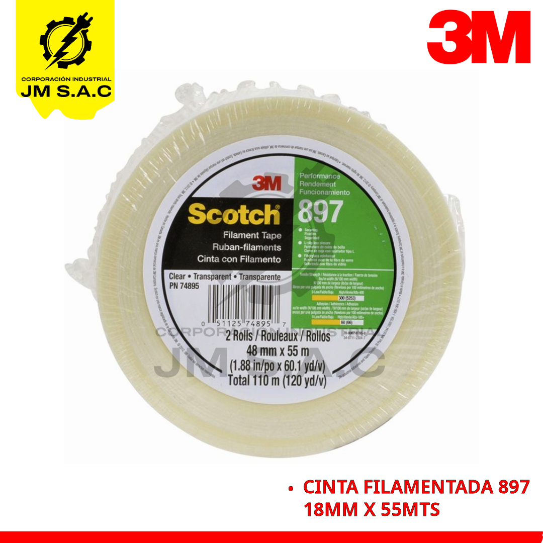 897 CINTA FILAMENTADA 897 CALIDAD SUPERIOR 18MM X 55MTS - Imagen 1