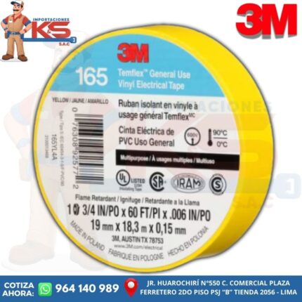CINTA AISLANTE TEMFLEX 165 19MMX18MTS AMARILLO