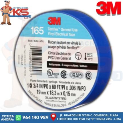CINTA AISLANTE TEMFLEX 165 19MMX18MTS AZUL
