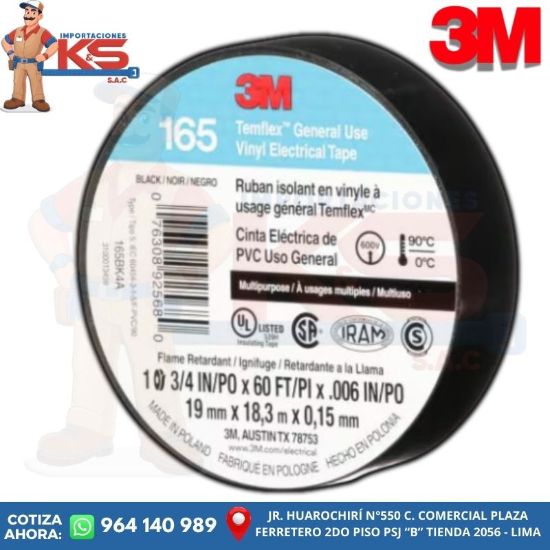 Cinta 165 negro WEB CINTA AISLANTE TEMFLEX 165 19MM X18MTS NEGRO - Imagen 1
