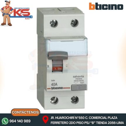 INTERRUPTOR DIFERENCIAL 2P 40A 30MA 230V TIPO AC STD SALVAVITA