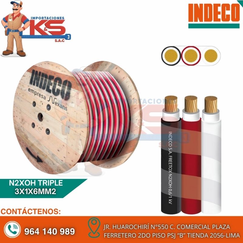 3X1X6 CABLE N2XOH TRIPLE 3X1X6MM2 BL/NE/RO 0.6/1KV CLASE 2 - Imagen 1