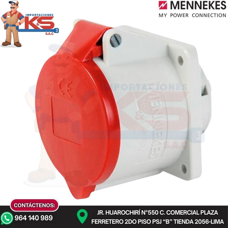 EMPOTRABLE 1276 TOMA EMPOTRABLE 32A 3P+N+T 415V ROJO 6H IP44 MENNEKES - Imagen 1