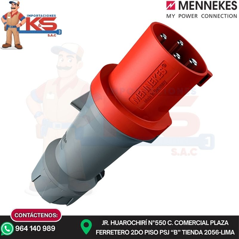 ENCHUFE 3252 ENCHUFE 63A 3P+T 415V ROJO 6H IP44 POWERTOP PLUS MENNEKES - Imagen 1