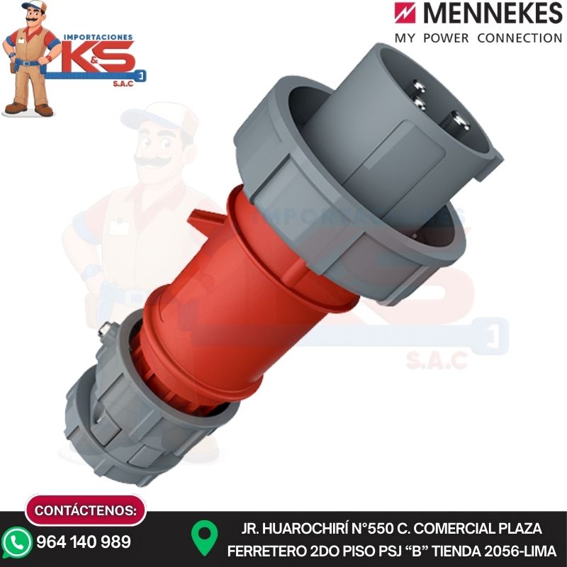 ENCHUFE 3830 ENCHUFE 32A 2P+T 415V ROJO 9H IP67 POWERTOP PLUS MENNEKES - Imagen 1