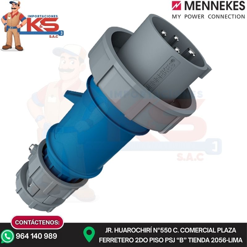 ENCHUFE 3844 ENCHUFE 32A 3P+T 230V AZUL 9H IP67 POWERTOP PLUS (PINES NIQUELADOS) MENNEKES - Imagen 1