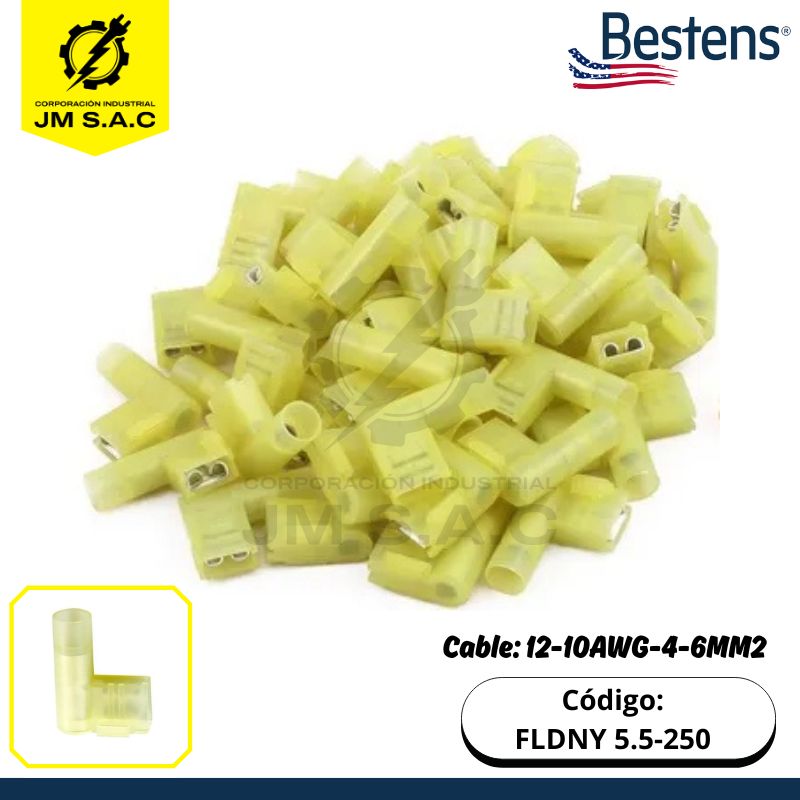 FLDNY 5.5-250 TERMINAL TIPO BANDERA HEMBRA 12-10AWG-4-6MM2 AMARILLO DE NYLON 24A X 100U - Imagen 1