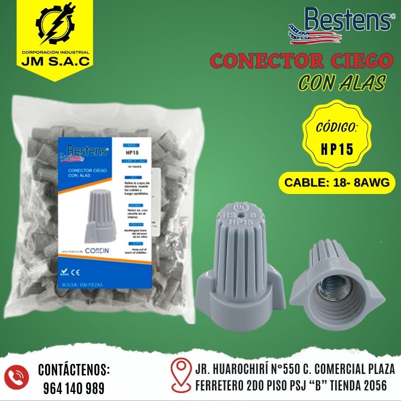 GRIS HP15 CONECTOR CIEGO DE ATORNILLAR CON ALAS GRIS CABLE 18-8AWG X 100PZ - Imagen 1