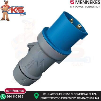 ENCHUFE 32A 2P+T 250V AZUL 6H IP44 POWERTOP PLUS MENNEKES