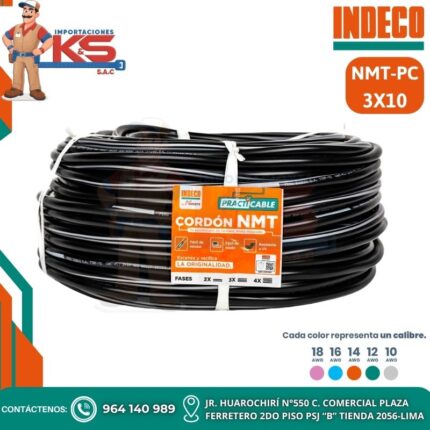 CABLE VULCANIZADO 3X10AWG 500V NMT-PC NEGRO X 100MTS