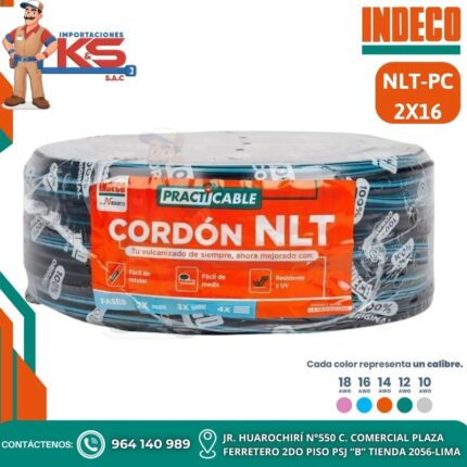 CABLE VULCANIZADO 2X16AWG 500V NLT-PC NEGRO X 100MTS