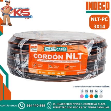 CABLE VULCANIZADO 3X14AWG 500V NLT-PC NEGRO X 100MTS