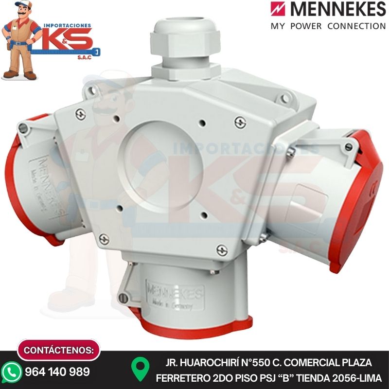 PULPO 90839 TOMA TRIPLE AEREO PULPO 32A 3P+N+T 415V ROJO 6H IP44 MENNEKES - Imagen 1