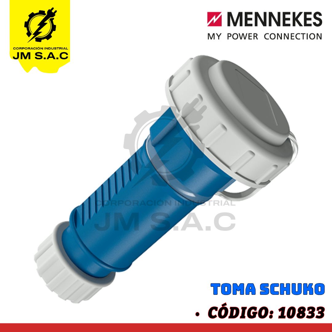 T10833 TOMA AÉREO SCHUKO HERMÉTICO DE 16AMP 2P+T 250V IP68 AZUL - Imagen 1