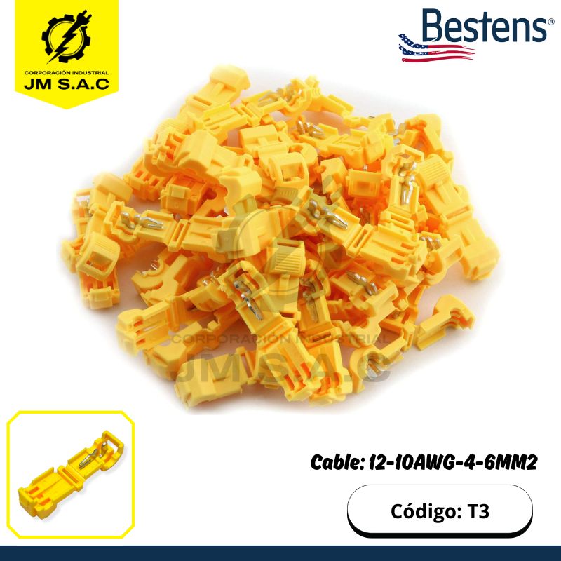 T3 CONECTOR RÁPIDO EN T PARA CABLE 12-10AWG-4-6MM2 AMARILLO X 100PZ - Imagen 1