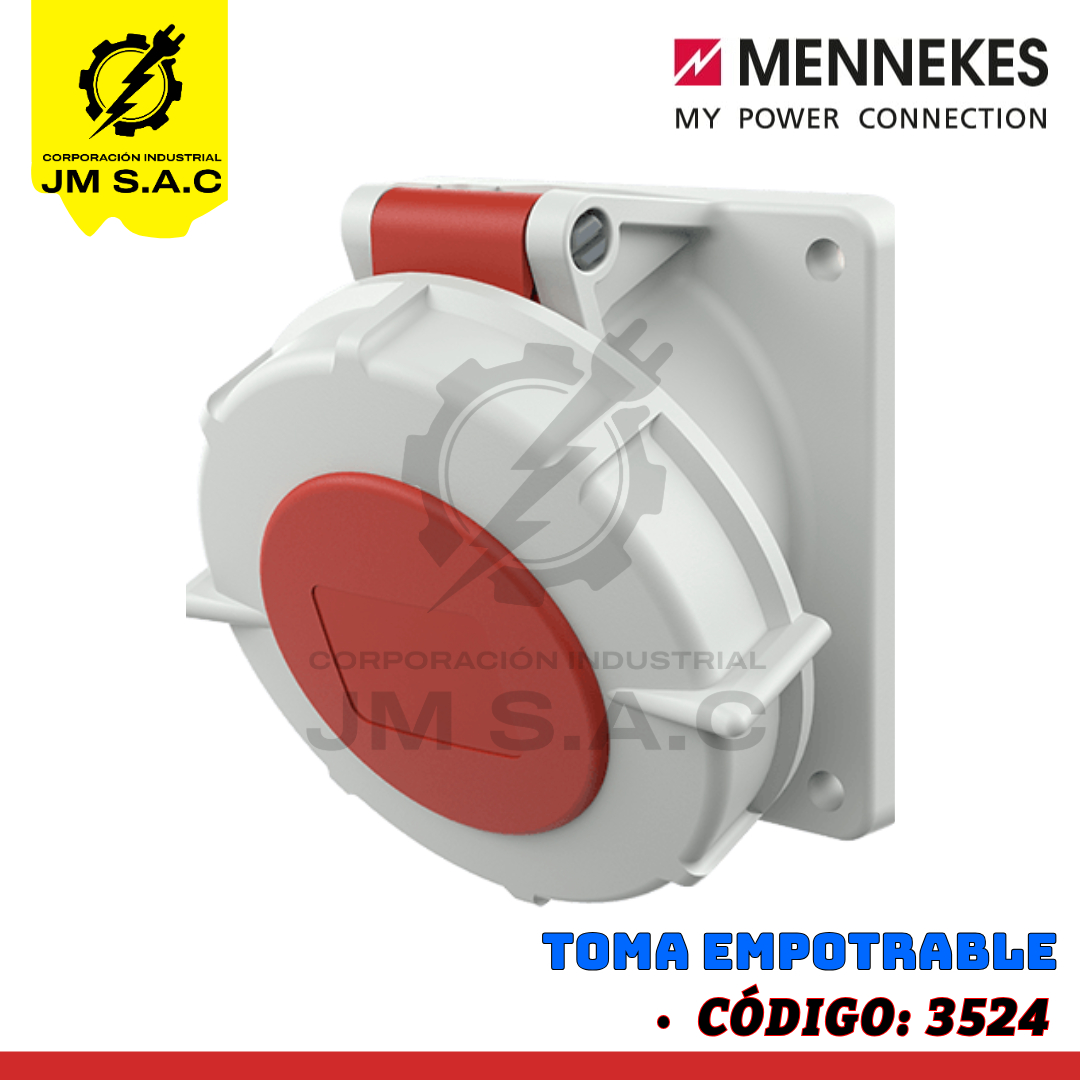 T3524 (1) TOMA EMPOTRABLE DE 32AMP 3P+N+T 415V ROJO 6H IP67 CUELLO INCLINADO 20° - Imagen 1