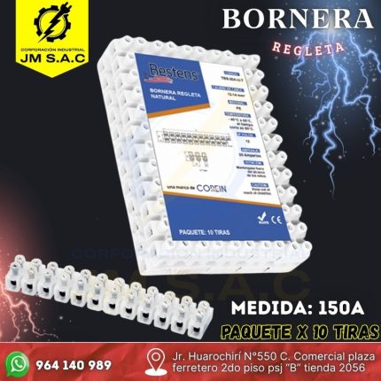 BORNERA REGLETA PVC TIPO U 150A X PAQUETE DE 10 TIRAS