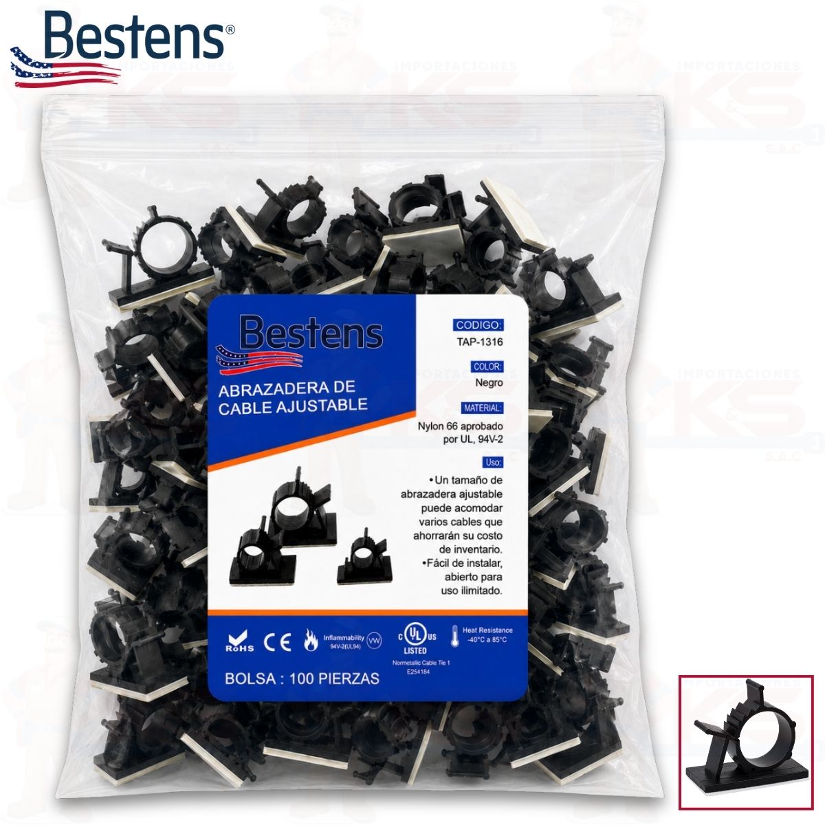 Abrazadera de Cable Ajustable con Adhesivo 16mm TAP-1316 Abrazadera de Cable Ajustable con Adhesivo 16mm TAP-1316