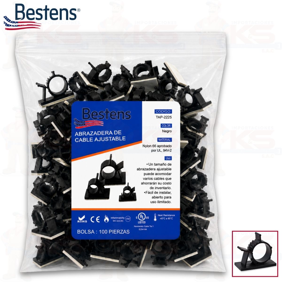 Abrazadera de Cable Ajustable con Adhesivo 25mm TAP-2225 Abrazadera de Cable Ajustable con Adhesivo 25mm TAP-2225