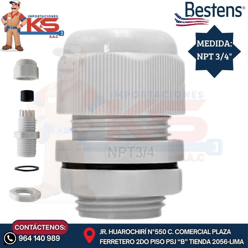 BLANCO 34 PRENSAESTOPA DE NYLON TIPO NPT 3/4" BLANCO IP68 UL - Imagen 1