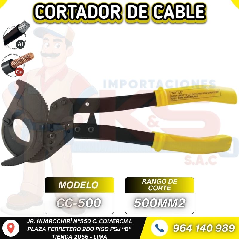 CORTADOR CC-500 CORTADOR MANUAL DE CABLE COBRE Y ALUMINIO 500MM2 CON RACHET - Imagen 1