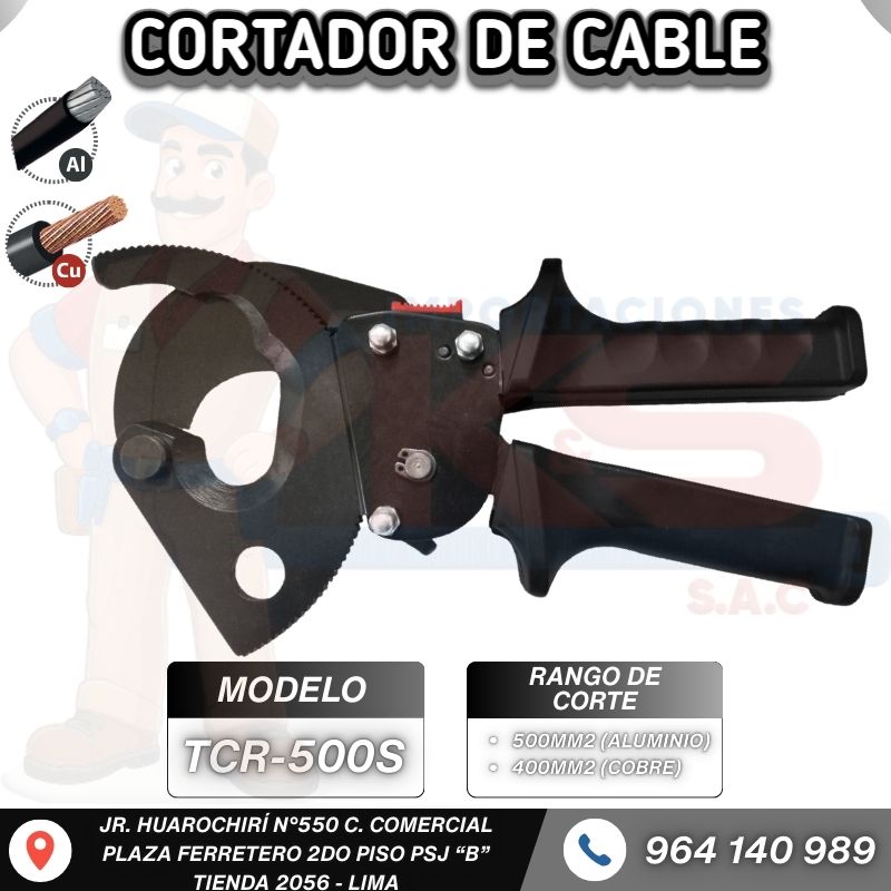 CORTADOR TCR-500S CORTADOR MANUAL DE CABLE COBRE Y ALUMINIO 500MM2 CON RACHET Y MANGO TELESCÓPICO - Imagen 1