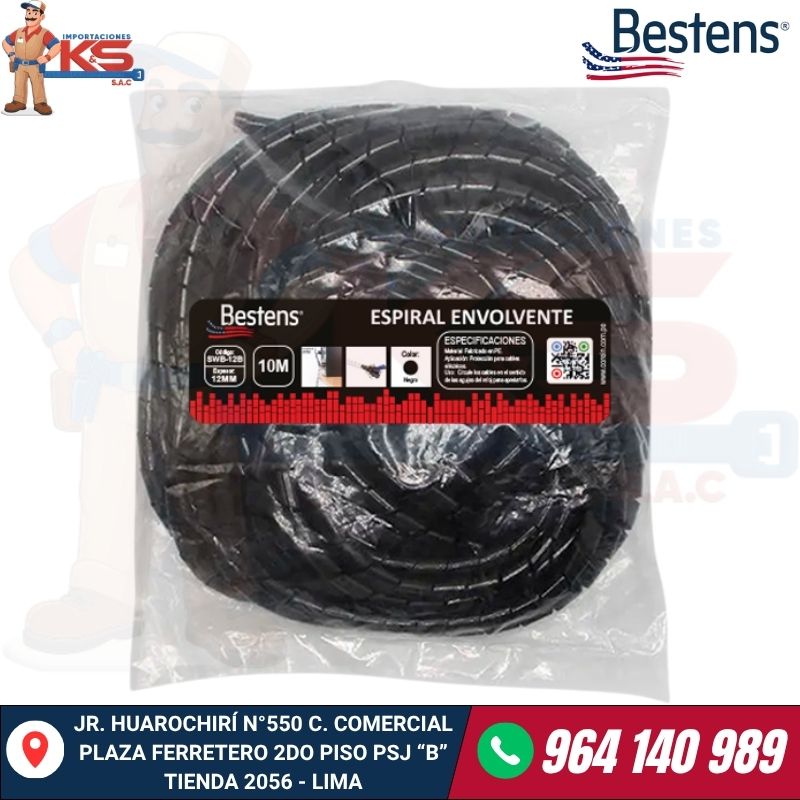 ESPIRAL COLOR NEGRO 12MM X 10MTS-SWB-12B ESPIRAL PROTECTOR DE CABLE COLOR NEGRO DE 12MM X 10MTS - Imagen 1