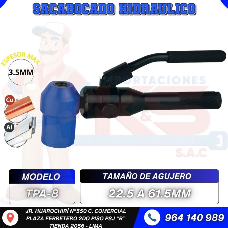 HIDRAULICO TPA-8 SACABOCADO HIDRÁULICO Y MANUAL TIPO L 22.5-61.5MM2 - Imagen 1
