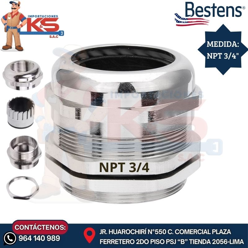 LATON 34 PRENSAESTOPA DE LATÓN NIQUELADO TIPO NPT 3/4" IP68 UL - Imagen 1