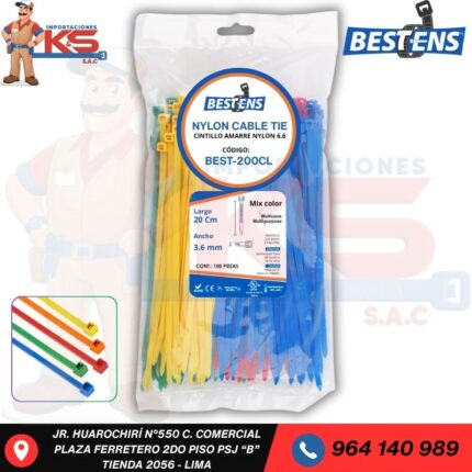 CINTILLO DE NYLON 6.6 COLORES MIXTOS (UL) 200X3.6MM (10CM) X 100PZ