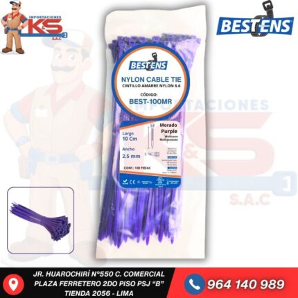 CINTILLO DE NYLON 6.6 MORADO (UL) 100X2.5MM (10CM) X 100PZ