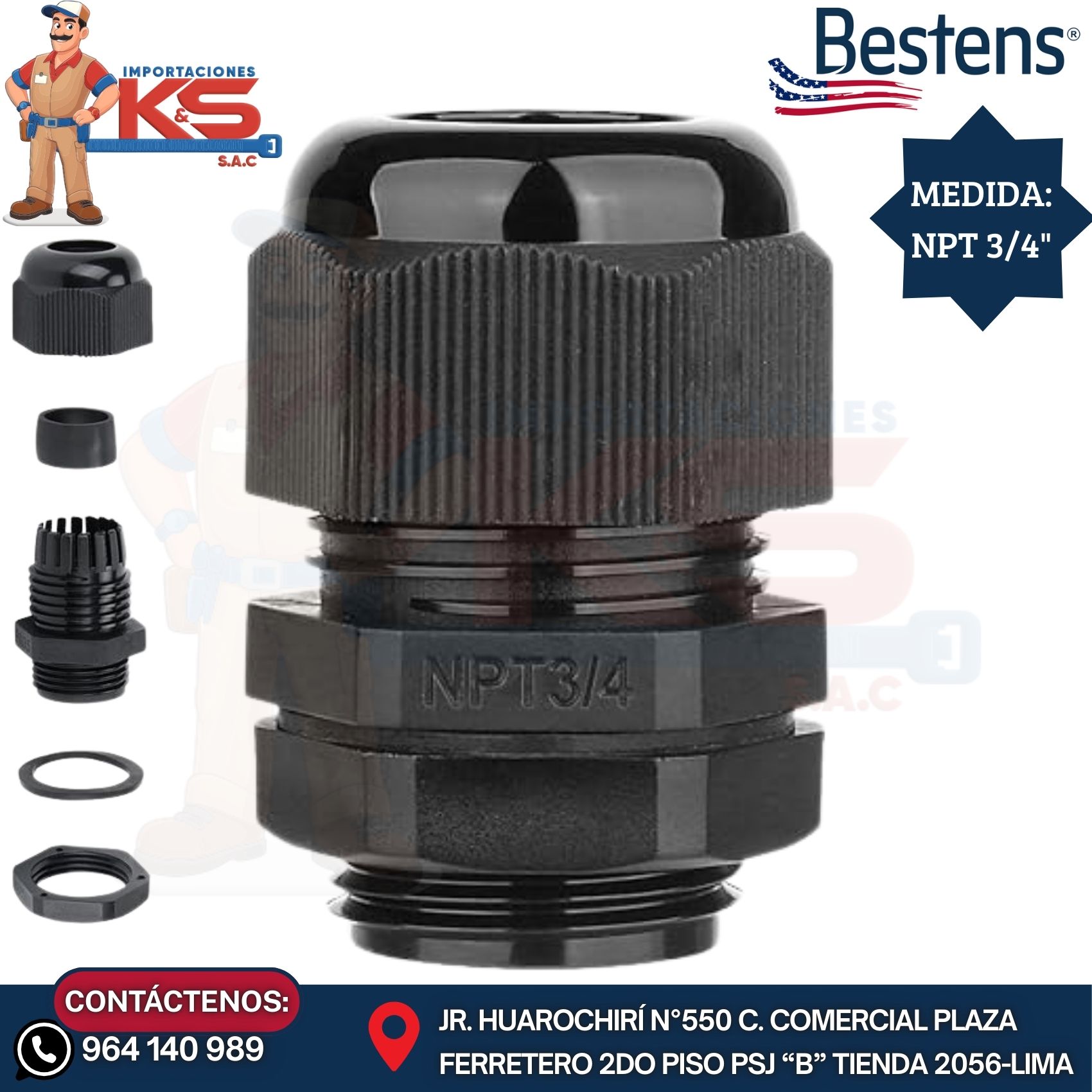 NEGRO 34 PRENSAESTOPA DE NYLON TIPO NPT 3/4" NEGRO IP68 UL - Imagen 1