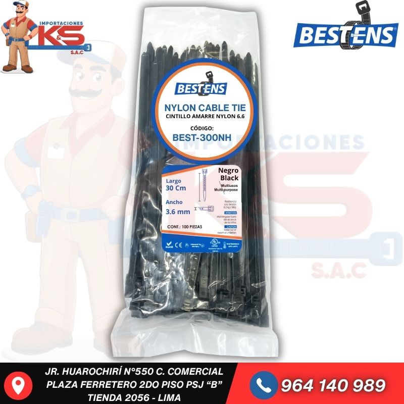 NEGRO BEST-300NH CINTILLO DE NYLON 6.6 NEGRO (UL) 300X3.6MM (30CM) X 100PZ - Imagen 1