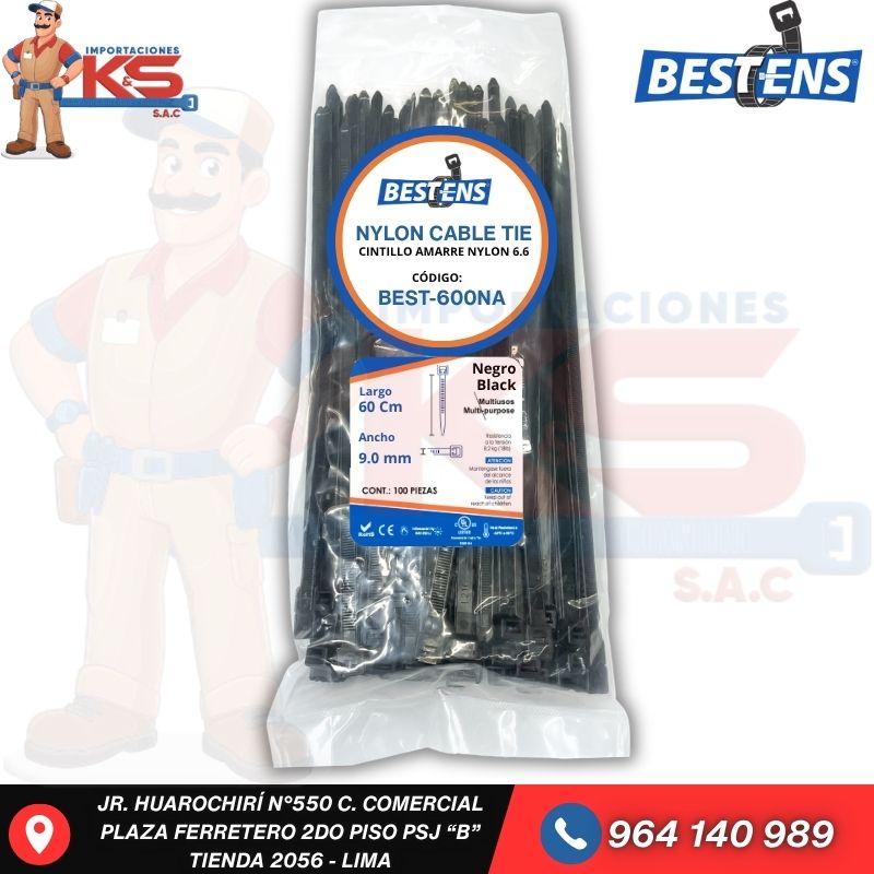 NEGRO BEST-600NA CINTILLO DE NYLON 6.6 NEGRO (UL) 600X9MM (60CM) X 100PZ - Imagen 1