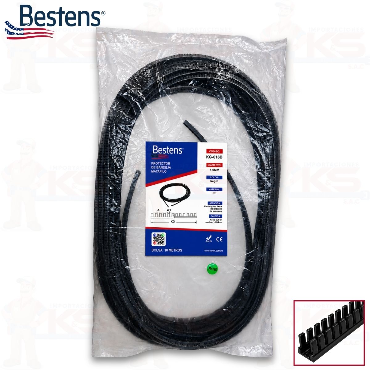 Protector de bandeja matafilo color negro 1.6mm x 10 metros KG-016B Protector de bandeja matafilo color negro 1.6mm x 10 metros KG-016B