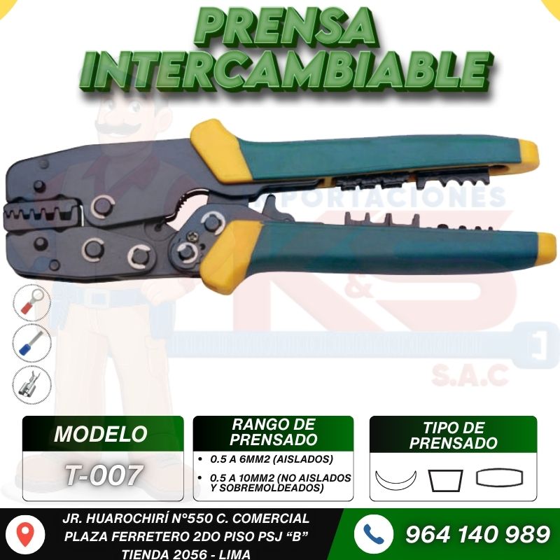 WEB T-007 PRENSA TERMINAL INTERCAMBIABLE PARA TERMINAL AISLADO/ TUBULAR/ NO AISLADO - Imagen 1