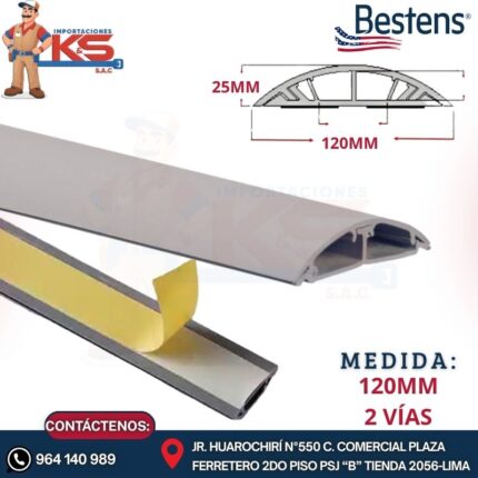 CANALETA DE PISO 120MM X 25MM X 2MTS 2 VÍAS GRIS CON ADHESIVO