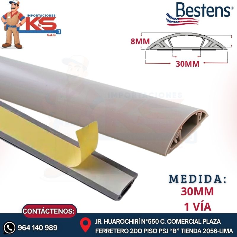 30MM CANALETA DE PISO 30MM X 8MM X 2MTS 1 VÍA GRIS CON ADHESIVO - Imagen 1