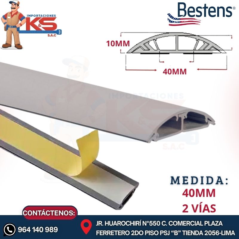40 2 vias (1) CANALETA DE PISO 40MM X 10MM X 2MTS 2 VÍAS GRIS CON ADHESIVO - Imagen 1