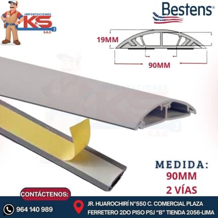 CANALETA DE PISO 90MM X 19MM X 2MTS 2 VÍAS GRIS CON ADHESIVO