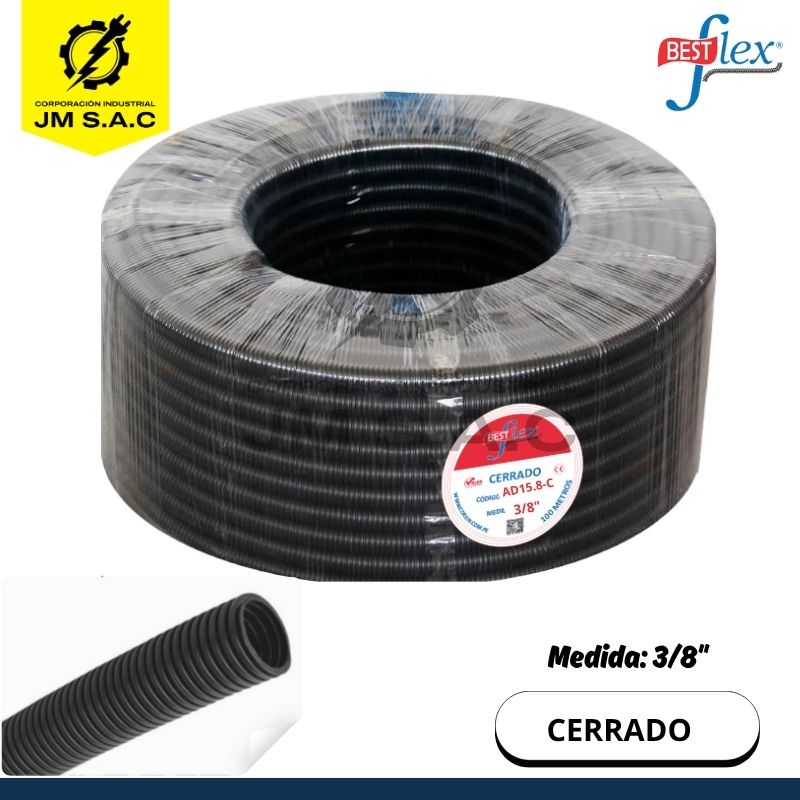 AD15.8-C TUBO CORRUGADO FLEXIBLE NEGRO 3/8" CERRADO 12X15.8MM X 100 MTS - Imagen 1