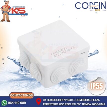 CAJA DE PASE PVC CON CONO 85X85X50MM BLANCO A PRUEBA DE AGUA IP55