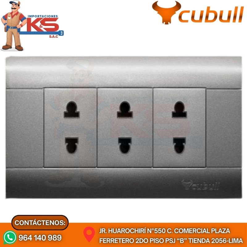 PLOMO A-2015 TOMACORRIENTE TRIPLE SIN TIERRA COLOR PLOMO - Imagen 1