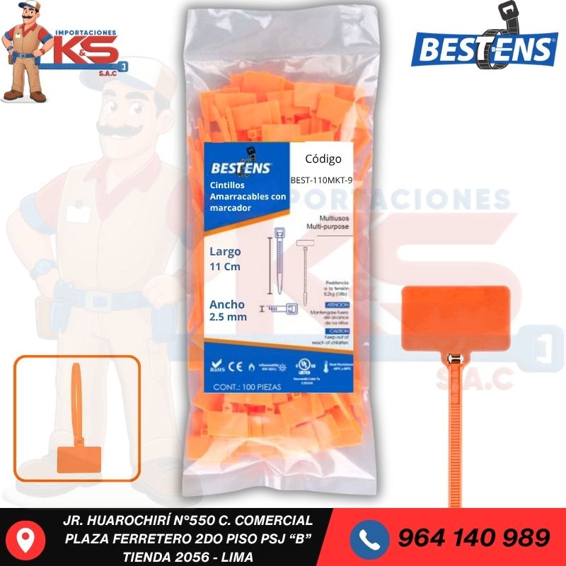 banderita naranja CINTILLO DE NYLON (CON MARCADOR ) NARANJA 110X2.5MM X 100PZ - Imagen 1