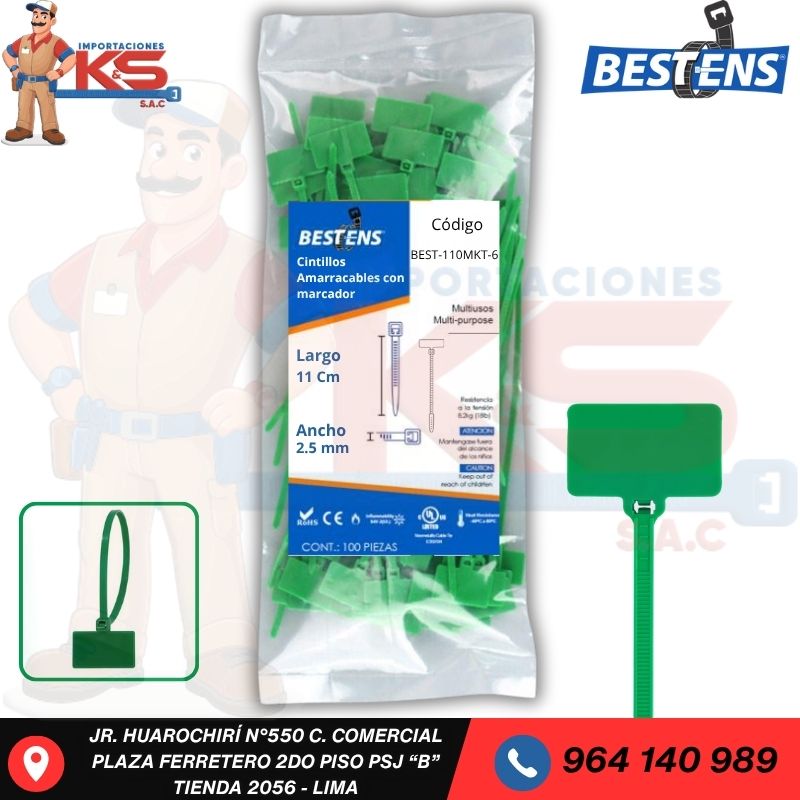 banderita verde oscuro CINTILLO DE NYLON (CON MARCADOR ) VERDE OSCURO 110X2.5MM X 100PZ - Imagen 1