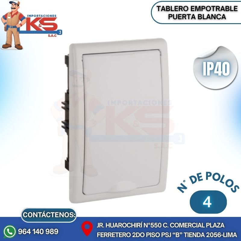 BLANCA E 4 POLOS TABLERO EMPOTRABLE 4 POLOS PUERTA BLANCA A/VERTICAL IP40 IK08 - Imagen 1