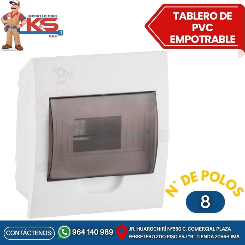 EMPOTRABLE 8 POLOS TABLERO EMPOTRABLE 8 POLOS PVC CON PUERTA - Imagen 1