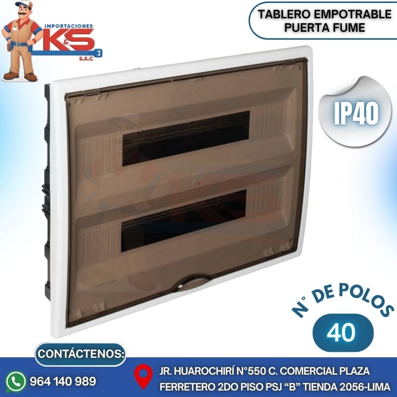 FUME E 40 POLOS TABLERO EMPOTRABLE 40 POLOS PUERTA FUMÉ A/VERTICAL IP40 IK08 - Imagen 1