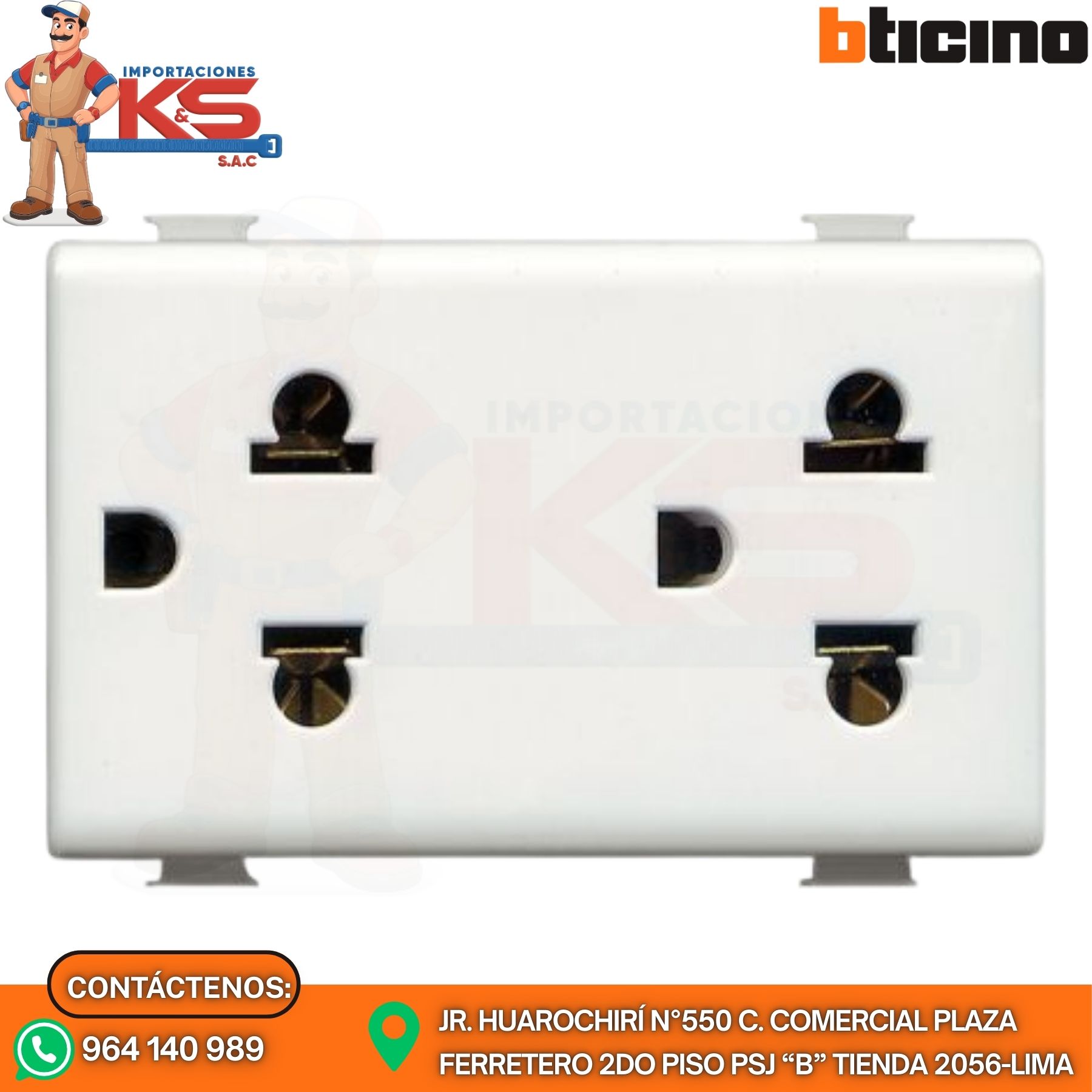 DOBLE BLANCO DADO TOMA DUPLEX UNIVERSAL 2P+T 16A 250V BLANCO MATIX - Imagen 1
