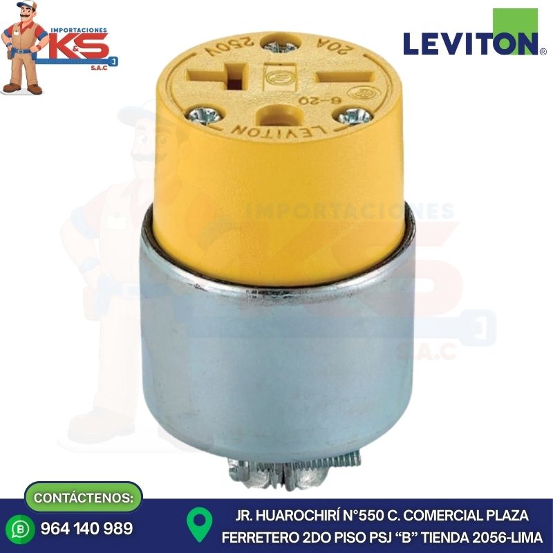 LEVITON 620CA TOMA AEREO 20A 250V TUERTO/CHINO BLINDADO NEMA - Imagen 1